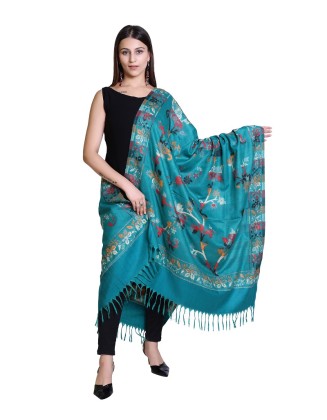 Reversible Woolen Kullu Shawl with Multicolor Pattern | Teal colour