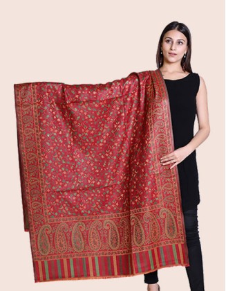 Luxury Kani Jamawar Style Ethnic Shawl | Crimson Red