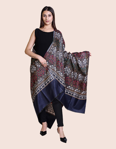 Women's Kashmiri Shawl, Navy Blue