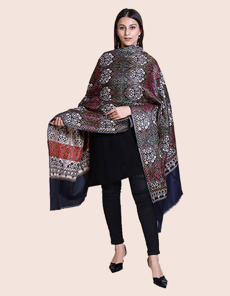 Women's Kashmiri Shawl, Navy Blue