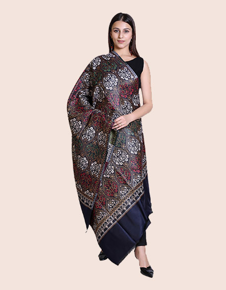 Women's Kashmiri Shawl, Navy Blue