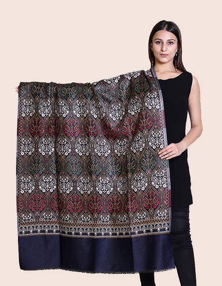 Women's Kashmiri Shawl, Navy Blue