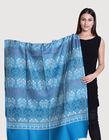 Women's Kashmiri Shawl, Skyblue