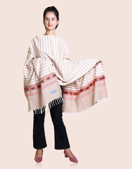 Women's Woollen Kullu Shawl, Beige  