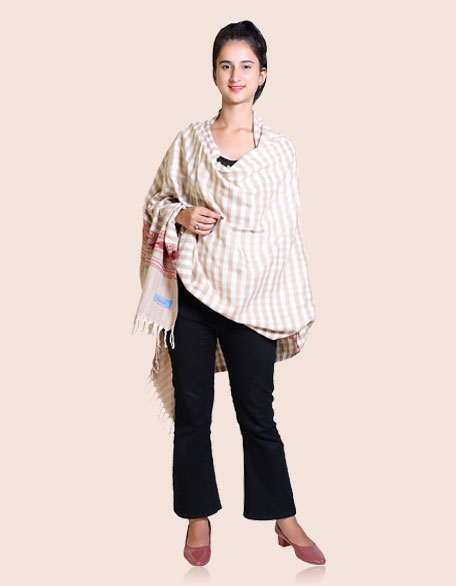 Women's Woollen Kullu Shawl, Beige  