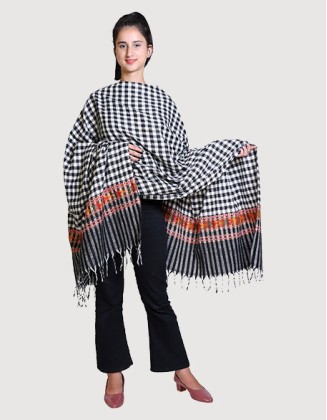 Women's Woollen Kullu Shawl, Black