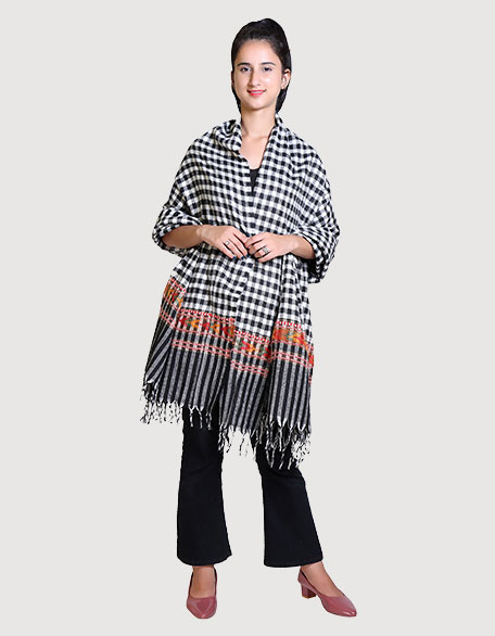 Women's Woollen Kullu Shawl, Black