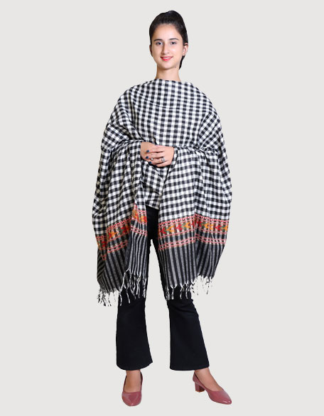 Women's Woollen Kullu Shawl, Black