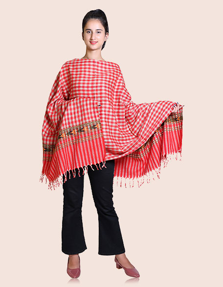 Women's Woollen Kullu Shawl, Red