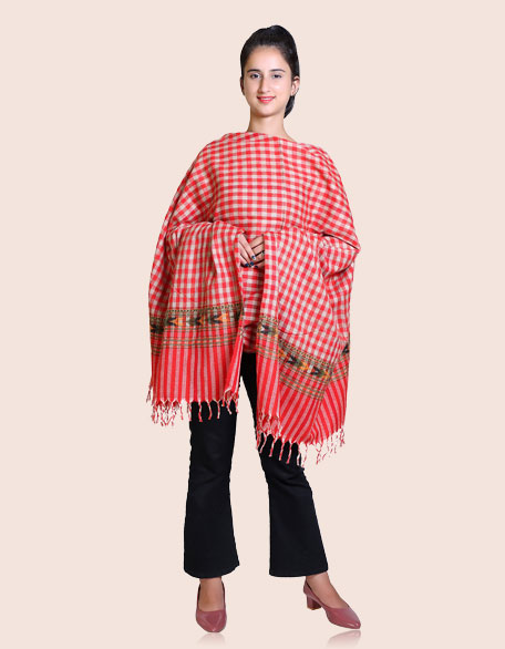 Women's Woollen Kullu Shawl, Red