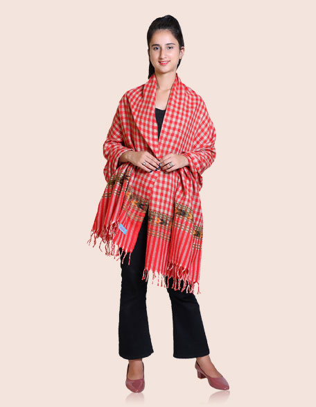 Women's Woollen Kullu Shawl, Red