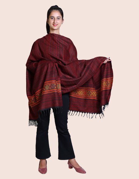 Women's Linning Kullu Shawl, Mehroon