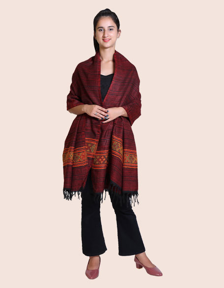 Women's Linning Kullu Shawl, Mehroon