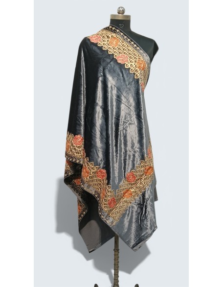 Velvet Rose Border Embroidered Shawl – Premium Handcrafted Kashmiri Velvet Wrap