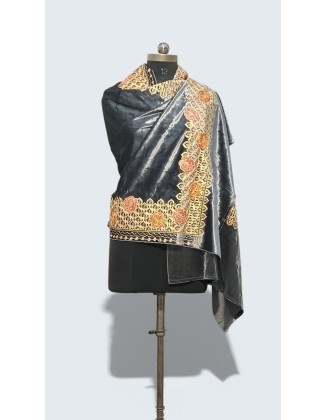 Velvet Rose Border Embroidered Shawl – Premium Handcrafted Kashmiri Velvet Wrap