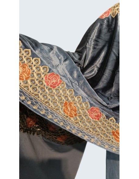 Velvet Rose Border Embroidered Shawl – Premium Handcrafted Kashmiri Velvet Wrap
